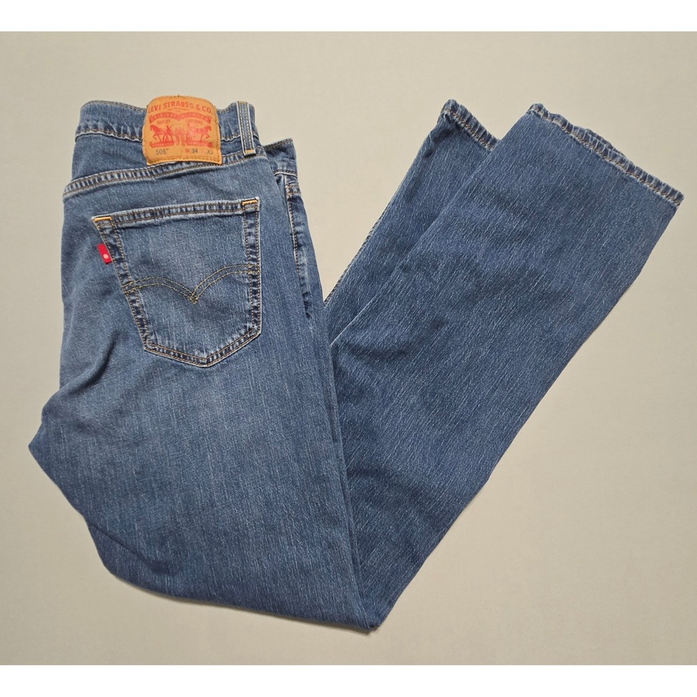 Levi 505 Jeans Mens 34x32 Blue Regular Fit Zip Fly Denim